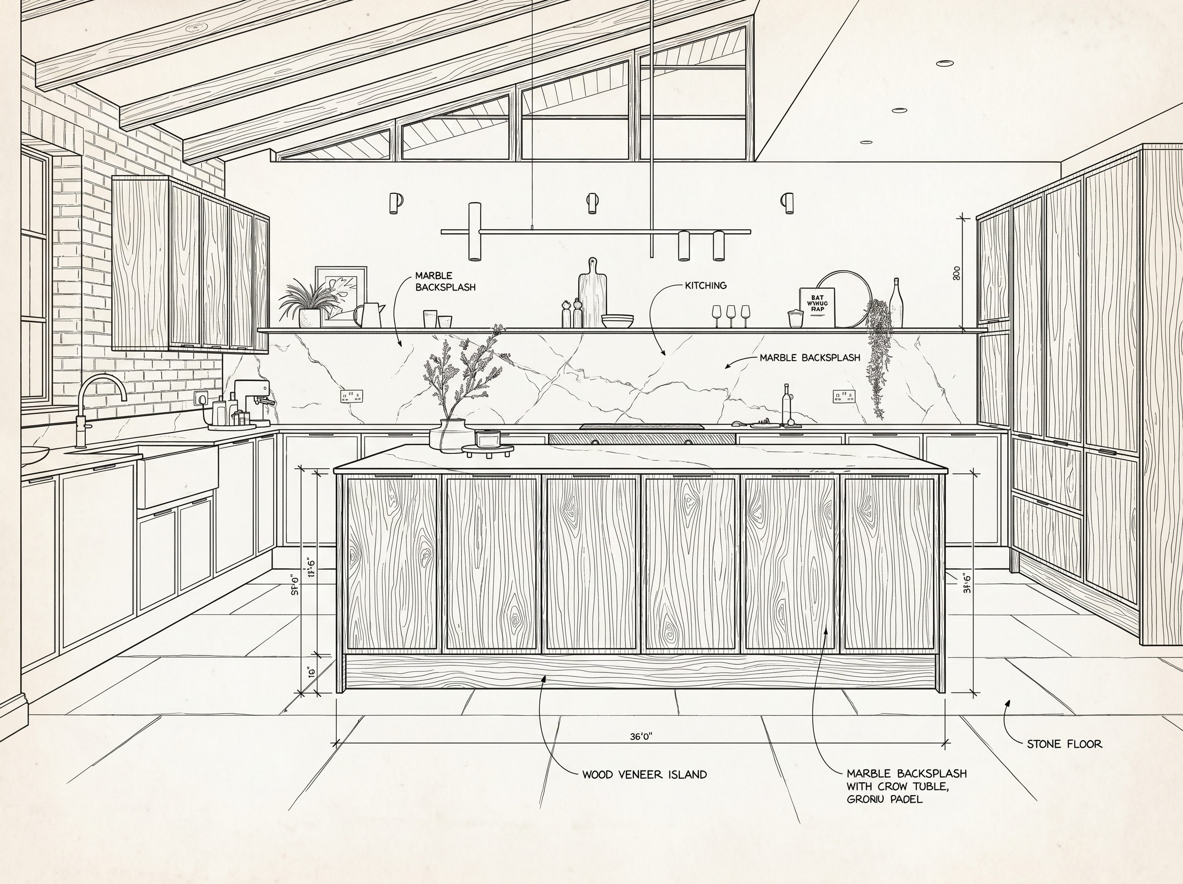 Architectural sketch of the kitchen design